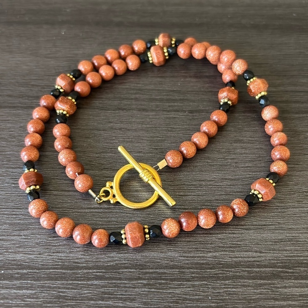Goldstone Bead and Czech Glass‎ 18” Necklace with Toggle Clasp